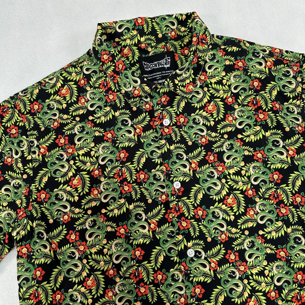Dragon Ball Super Shirt Men's Small Black Shenron Floral Button Up Anime Tee Top